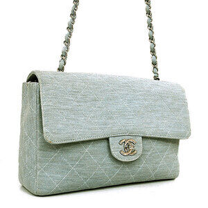 CHANEL Matelasse Chain Shoulder Bag Jersey Blue